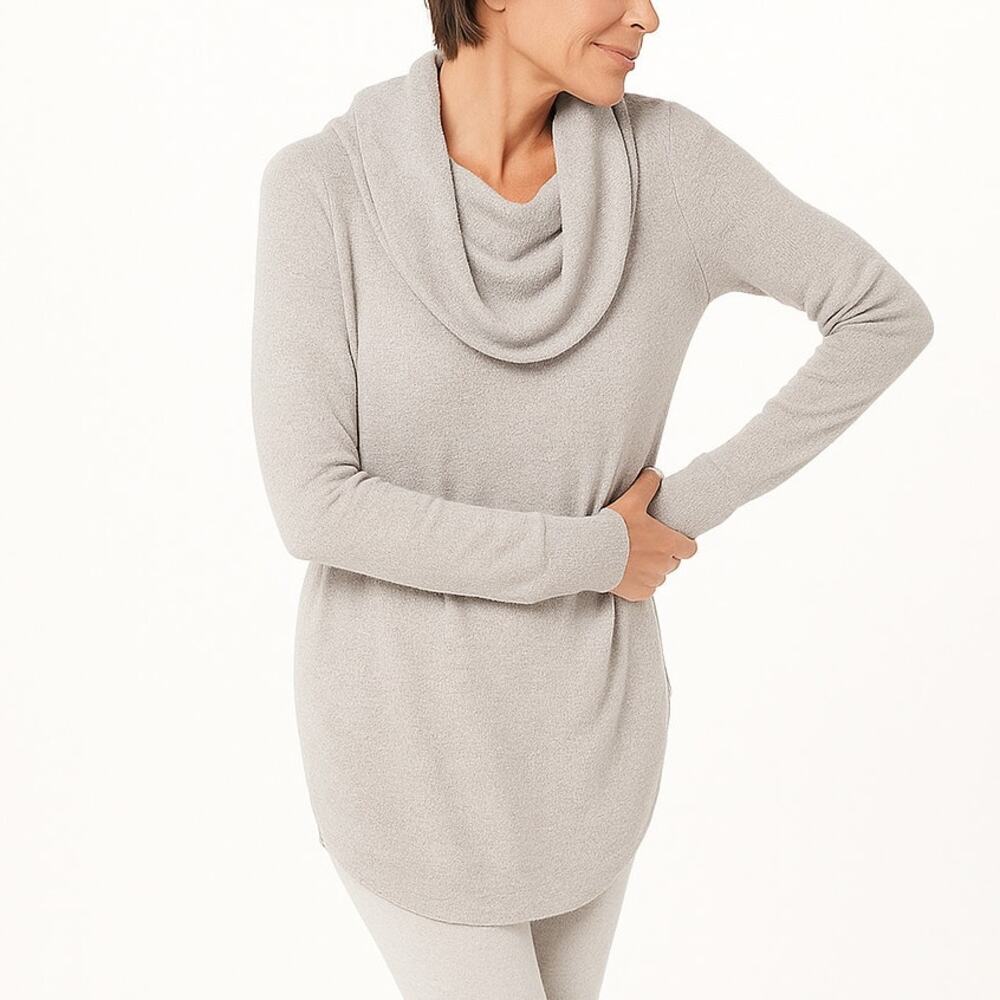 Barefoot Dreams CozyChic Ultra Lite Gray Cowl Neck Tunic Sweater Womens Med